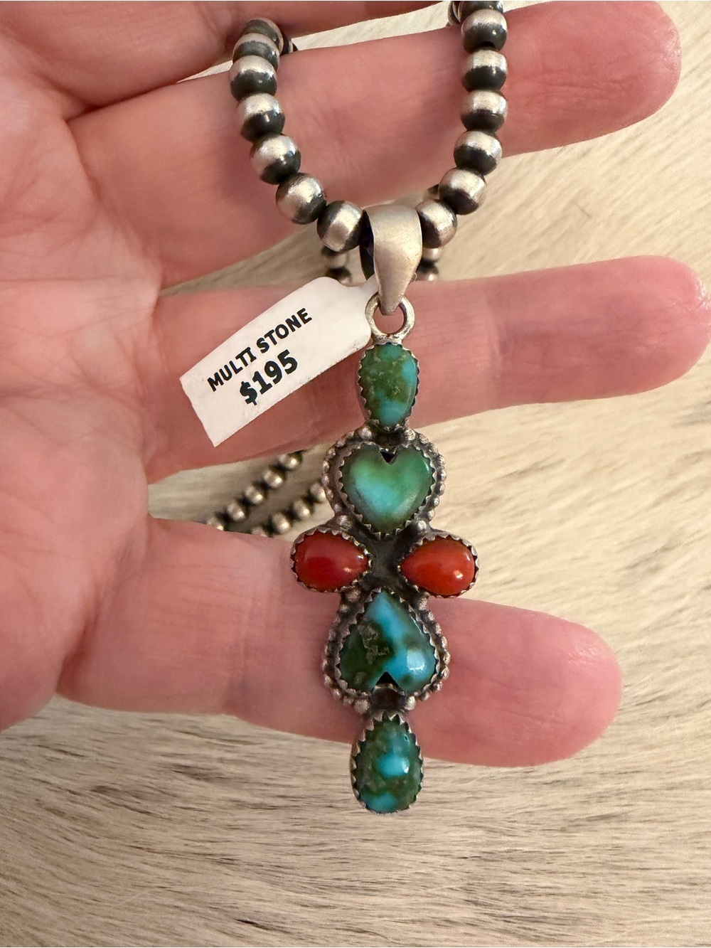 ❤️ Sonoran Gold & Blue Turquoise Italian Red Coral Multi Stone Sterling Pendant